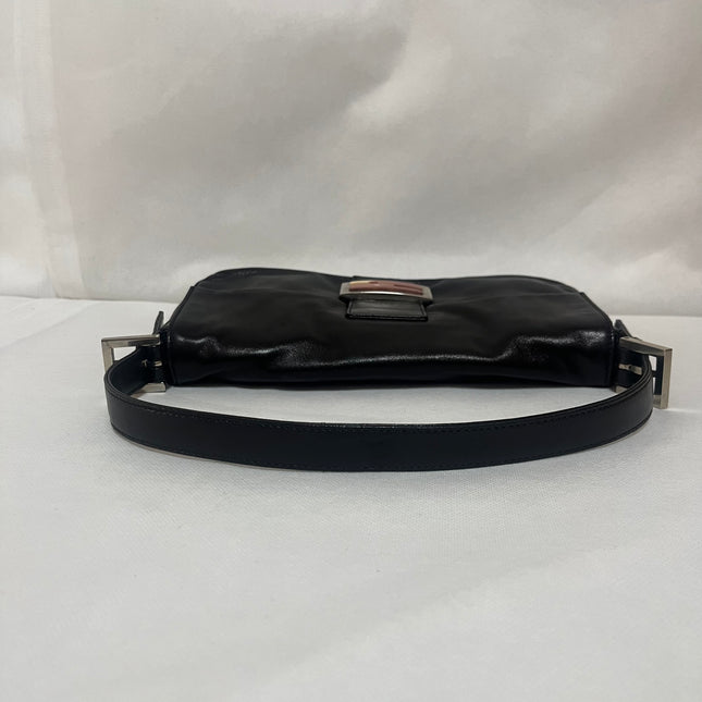 Fendi Baguette Black Lambskin Leather Red Enamel Buckle Shoulder Bag