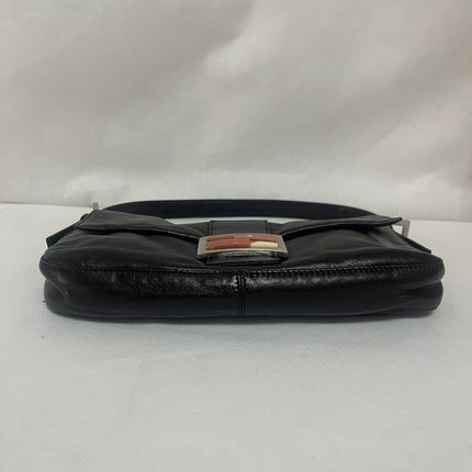 Fendi Baguette Black Lambskin Leather Red Enamel Buckle Shoulder Bag