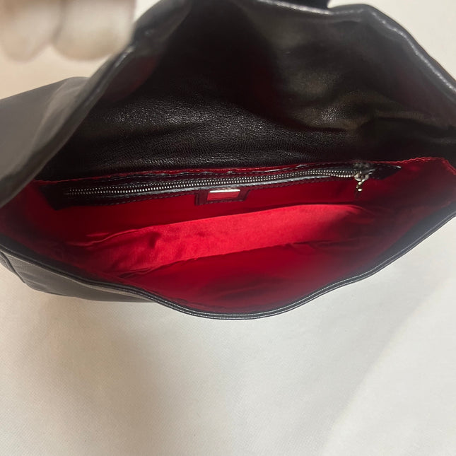 Fendi Baguette Black Lambskin Leather Red Enamel Buckle Shoulder Bag