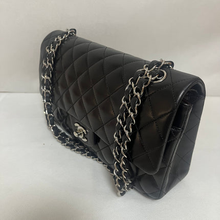 Chanel Timeless Classic Flap Medium 2009 Black Lambskin Leather Silver Hardware