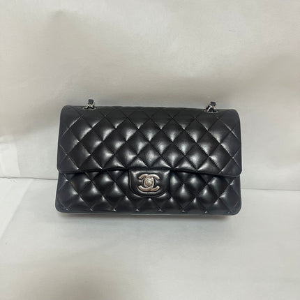 Chanel Timeless Classic Flap Medium 2009 Black Lambskin Leather Silver Hardware