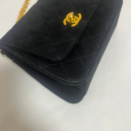Chanel Mini Vintage Black Suede Leather Gold Chain Crossbody Bag