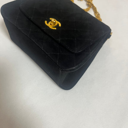 Chanel Mini Vintage Black Suede Leather Gold Chain Crossbody Bag
