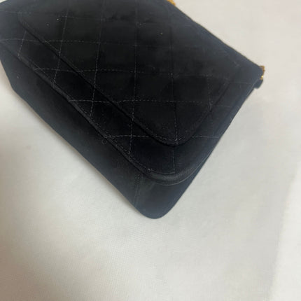 Chanel Mini Vintage Black Suede Leather Gold Chain Crossbody Bag