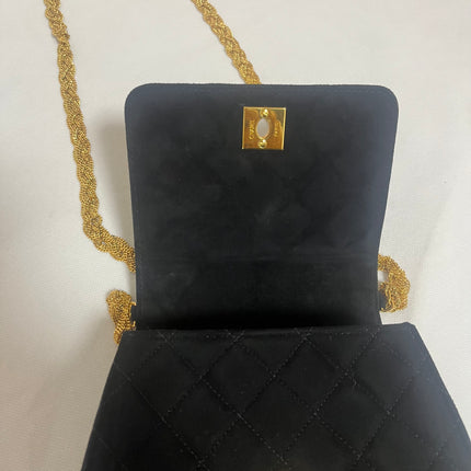Chanel Mini Vintage Black Suede Leather Gold Chain Crossbody Bag