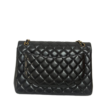 Chanel Classic Flap Maxi 2012 Black Lambskin Leather Double Flap with Gold Hardware