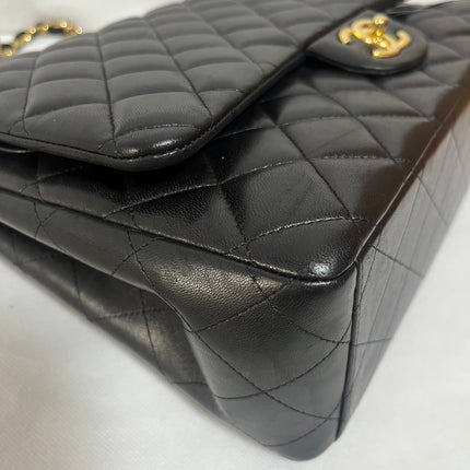Chanel Classic Flap Maxi 2012 Black Lambskin Leather Double Flap with Gold Hardware