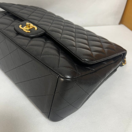 Chanel Classic Flap Maxi 2012 Black Lambskin Leather Double Flap with Gold Hardware