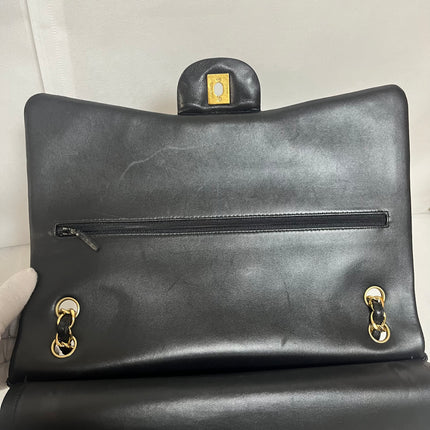 Chanel Classic Flap Maxi 2012 Black Lambskin Leather Double Flap with Gold Hardware