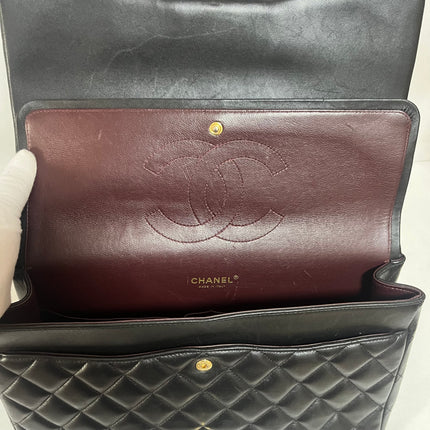 Chanel Classic Flap Maxi 2012 Black Lambskin Leather Double Flap with Gold Hardware