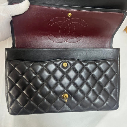 Chanel Classic Flap Maxi 2012 Black Lambskin Leather Double Flap with Gold Hardware