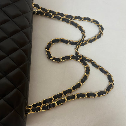 Chanel Classic Flap Maxi 2012 Black Lambskin Leather Double Flap with Gold Hardware