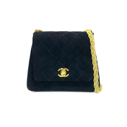 Chanel Mini Vintage Black Suede Leather Gold Chain Crossbody Bag-Luxbags