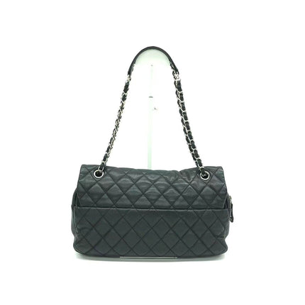 Chanel Easy Flap Jumbo Black Caviar Leather Silver Hardware Shoulder Bag