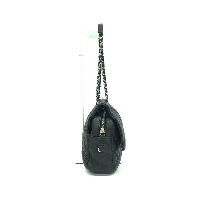 Chanel Easy Flap Jumbo Black Caviar Leather Silver Hardware Shoulder Bag
