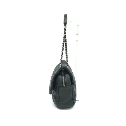 Chanel Easy Flap Jumbo Black Caviar Leather Silver Hardware Shoulder Bag