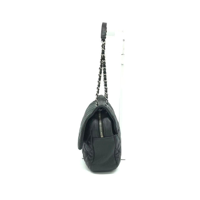 Chanel Easy Flap Jumbo Black Caviar Leather Silver Hardware Shoulder Bag