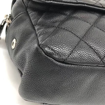 Chanel Easy Flap Jumbo Black Caviar Leather Silver Hardware Shoulder Bag