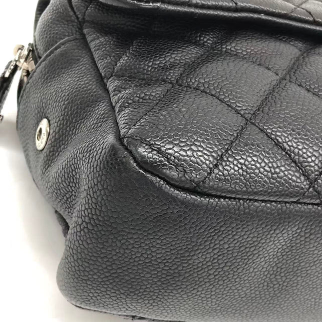 Chanel Easy Flap Jumbo Black Caviar Leather Silver Hardware Shoulder Bag