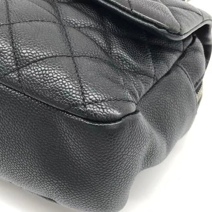 Chanel Easy Flap Jumbo Black Caviar Leather Silver Hardware Shoulder Bag