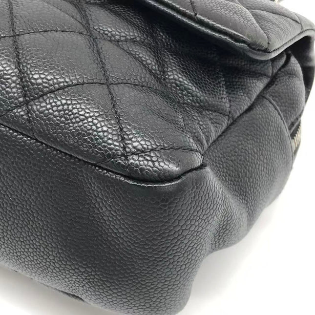 Chanel Easy Flap Jumbo Black Caviar Leather Silver Hardware Shoulder Bag