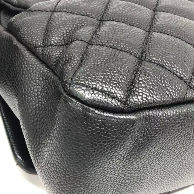 Chanel Easy Flap Jumbo Black Caviar Leather Silver Hardware Shoulder Bag