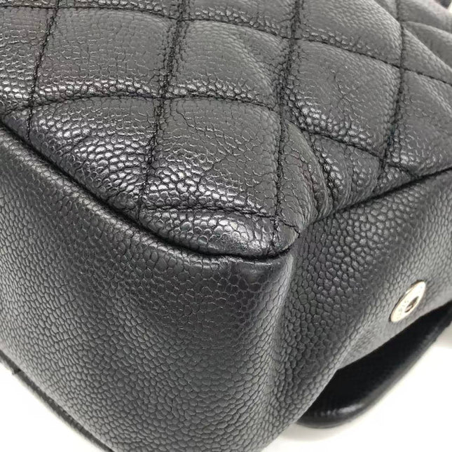 Chanel Easy Flap Jumbo Black Caviar Leather Silver Hardware Shoulder Bag