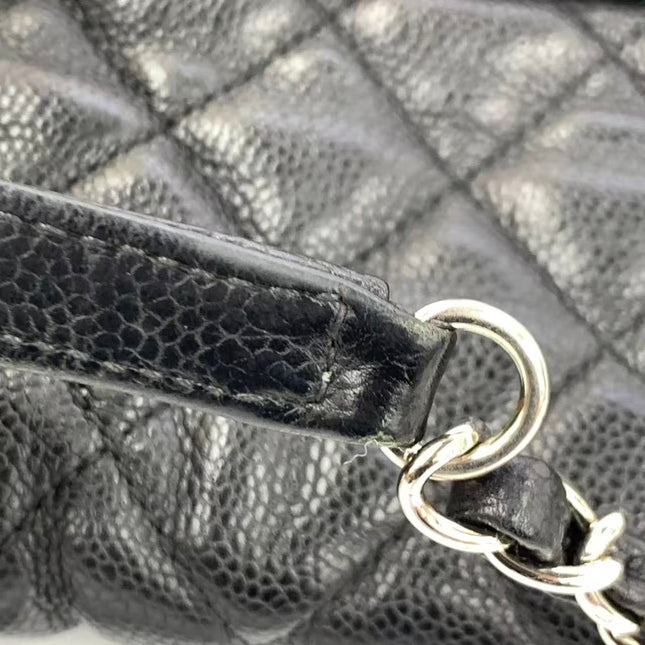 Chanel Easy Flap Jumbo Black Caviar Leather Silver Hardware Shoulder Bag