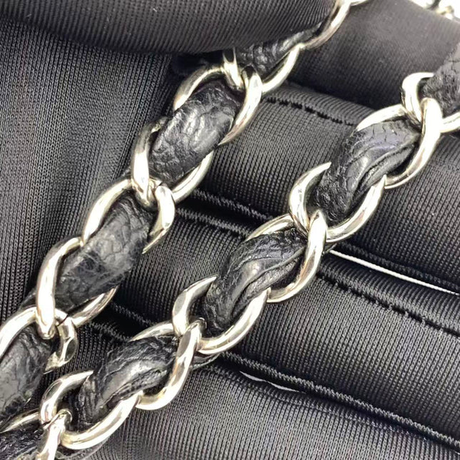 Chanel Easy Flap Jumbo Black Caviar Leather Silver Hardware Shoulder Bag