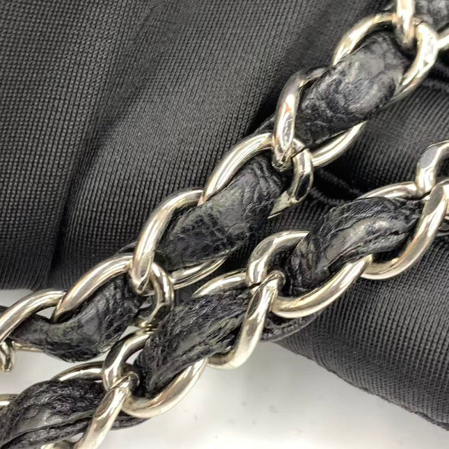 Chanel Easy Flap Jumbo Black Caviar Leather Silver Hardware Shoulder Bag