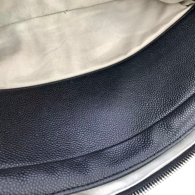 Chanel Easy Flap Jumbo Black Caviar Leather Silver Hardware Shoulder Bag