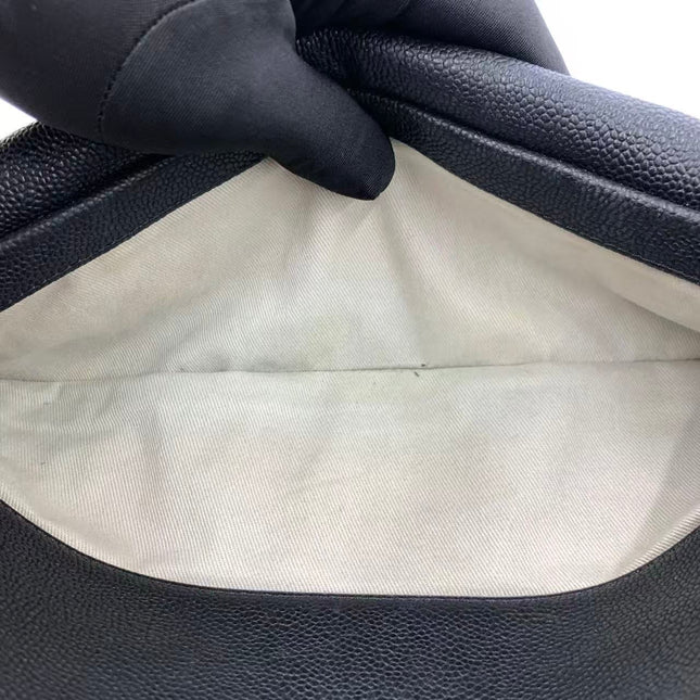 Chanel Easy Flap Jumbo Black Caviar Leather Silver Hardware Shoulder Bag