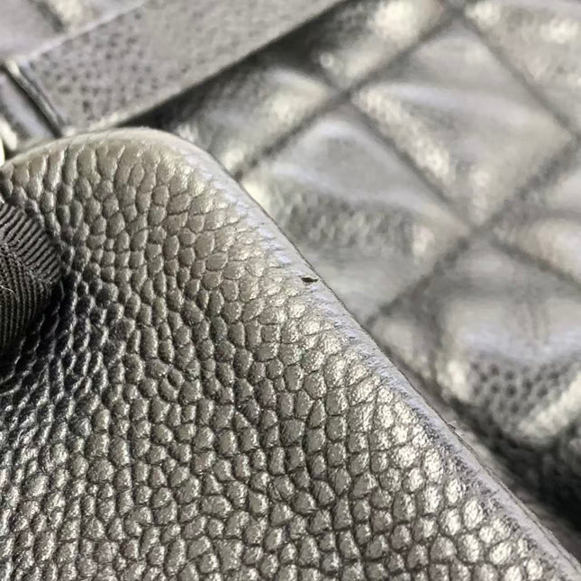 Chanel Easy Flap Jumbo Black Caviar Leather Silver Hardware Shoulder Bag