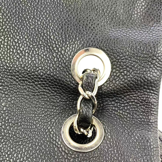Chanel Easy Flap Jumbo Black Caviar Leather Silver Hardware Shoulder Bag