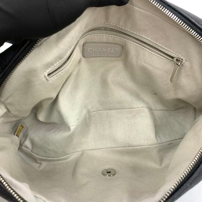 Chanel Easy Flap Jumbo Black Caviar Leather Silver Hardware Shoulder Bag