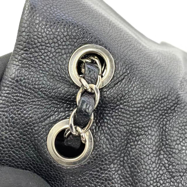 Chanel Easy Flap Jumbo Black Caviar Leather Silver Hardware Shoulder Bag
