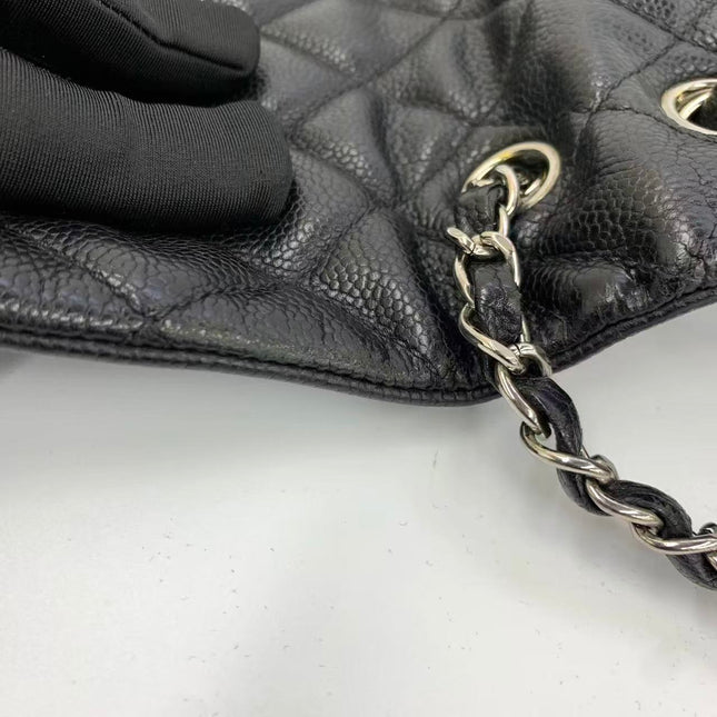 Chanel Easy Flap Jumbo Black Caviar Leather Silver Hardware Shoulder Bag