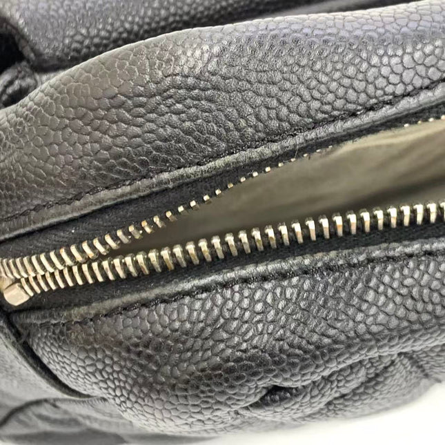 Chanel Easy Flap Jumbo Black Caviar Leather Silver Hardware Shoulder Bag