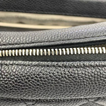 Chanel Easy Flap Jumbo Black Caviar Leather Silver Hardware Shoulder Bag