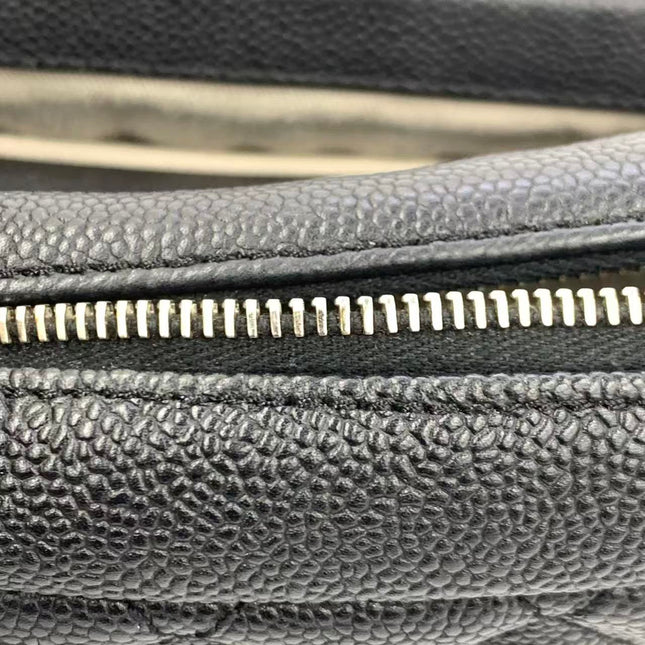 Chanel Easy Flap Jumbo Black Caviar Leather Silver Hardware Shoulder Bag