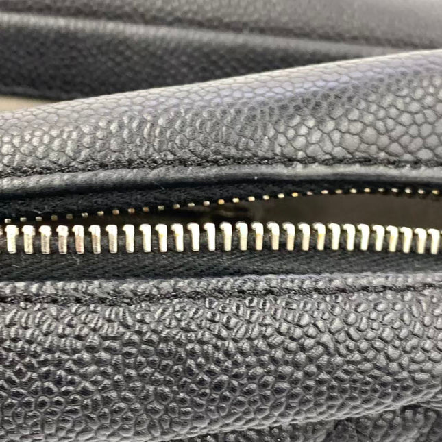 Chanel Easy Flap Jumbo Black Caviar Leather Silver Hardware Shoulder Bag