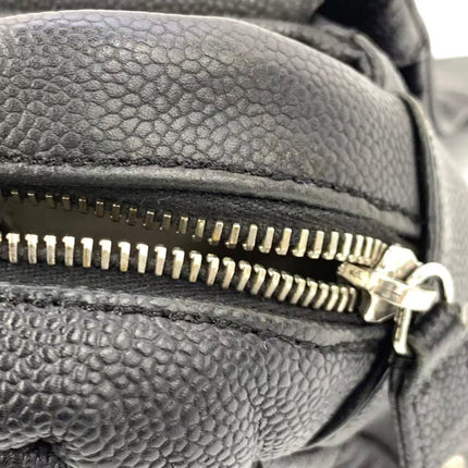 Chanel Easy Flap Jumbo Black Caviar Leather Silver Hardware Shoulder Bag