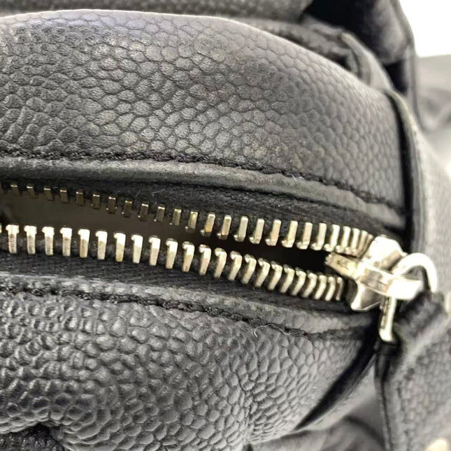 Chanel Easy Flap Jumbo Black Caviar Leather Silver Hardware Shoulder Bag