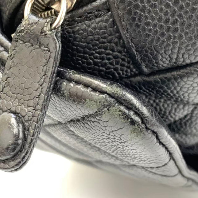 Chanel Easy Flap Jumbo Black Caviar Leather Silver Hardware Shoulder Bag