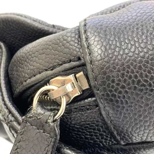 Chanel Easy Flap Jumbo Black Caviar Leather Silver Hardware Shoulder Bag