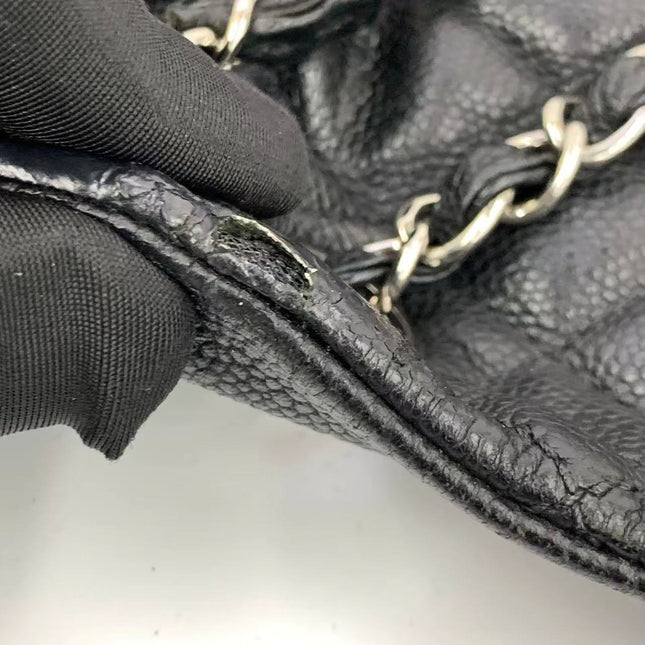Chanel Easy Flap Jumbo Black Caviar Leather Silver Hardware Shoulder Bag