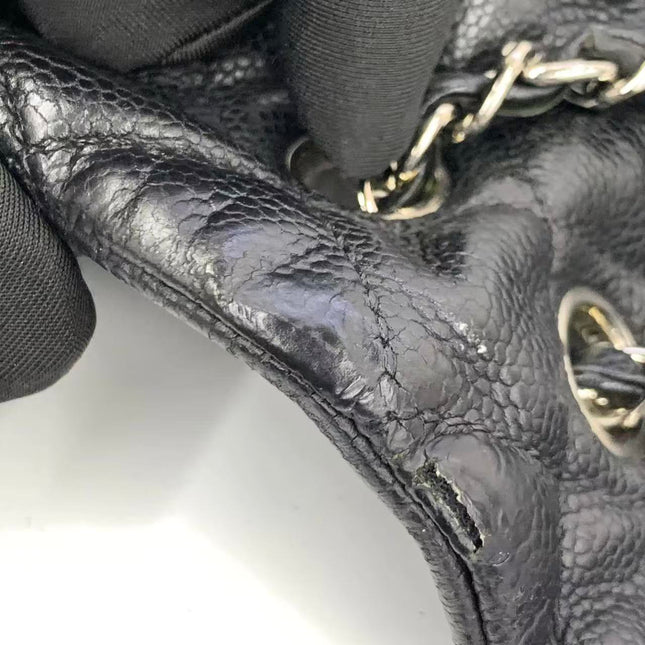 Chanel Easy Flap Jumbo Black Caviar Leather Silver Hardware Shoulder Bag