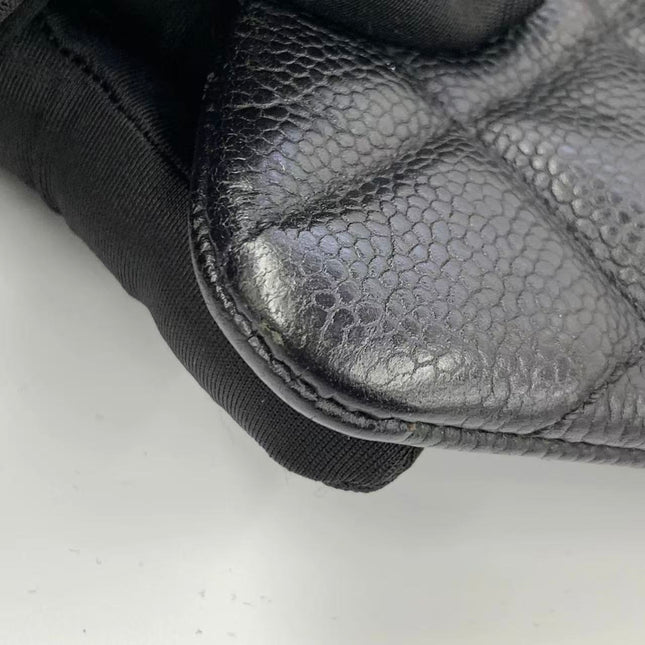 Chanel Easy Flap Jumbo Black Caviar Leather Silver Hardware Shoulder Bag