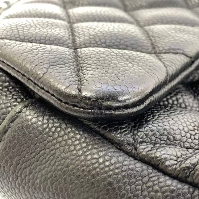 Chanel Easy Flap Jumbo Black Caviar Leather Silver Hardware Shoulder Bag