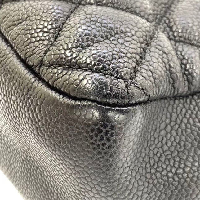 Chanel Easy Flap Jumbo Black Caviar Leather Silver Hardware Shoulder Bag